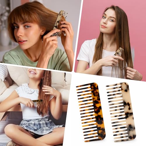 2 Pack Wide Tooth Hair Detangling Comb Mini Tortoiseshell Pocket Combs