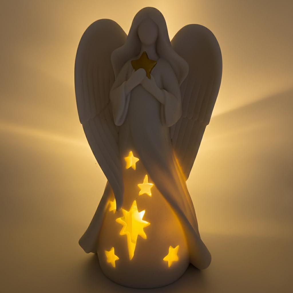 OakiWay Star Angel Tealight Candle Holder - Flickering LED Candle for Memorial & Remembrance Decor
