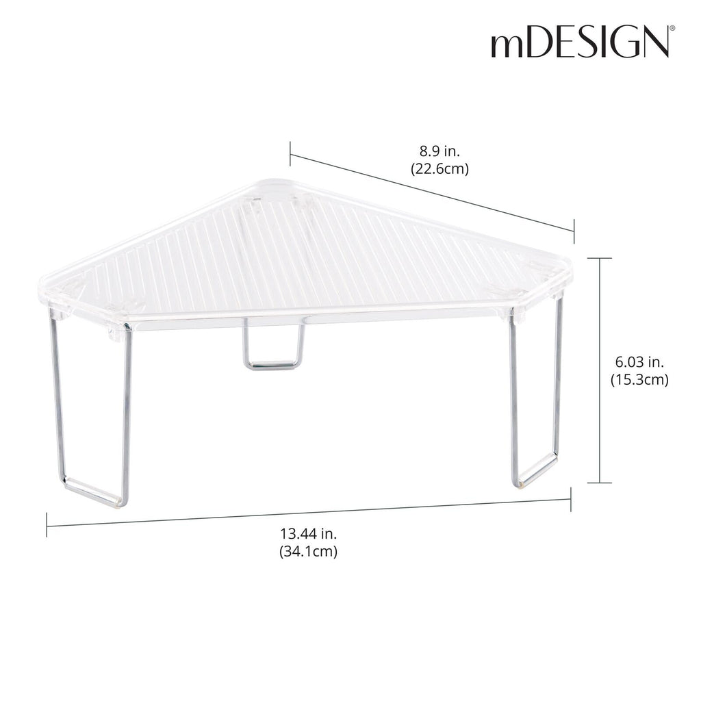 mDesign Plastic/Steel Corner Stackable Rack, Storage Organizer Shelf for Bathroom, Vanity, Countertop, Sink, Cabinet, Holds Makeup, Shower Accessories, Ligne Collection - 2 Pack - Clear