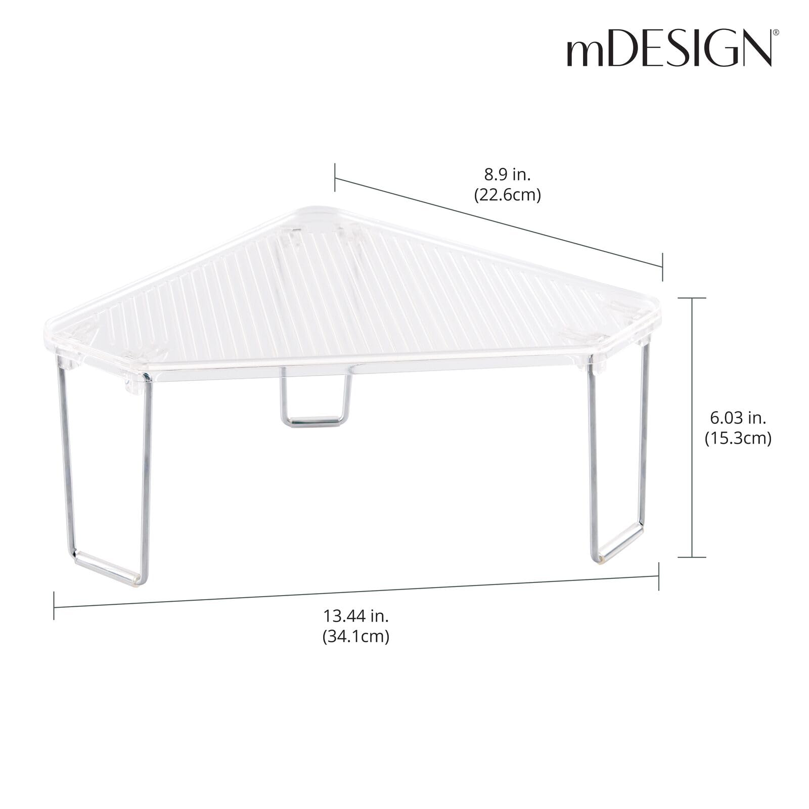 mDesign Plastic/Steel Corner Stackable Rack, Storage Organizer Shelf for Bathroom, Vanity, Countertop, Sink, Cabinet, Holds Makeup, Shower Accessories, Ligne Collection - 2 Pack - Clear