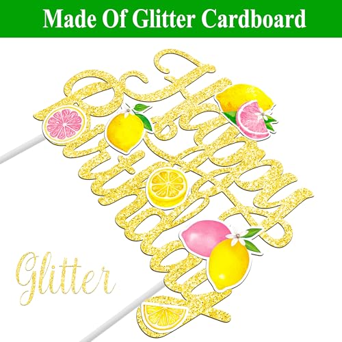 Glitter Lemon Happy Birthday Cake Topper - Summer Fruit Party Decoration