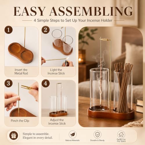 Wooden Incense Holder with Glass Bottles for Ash Collection