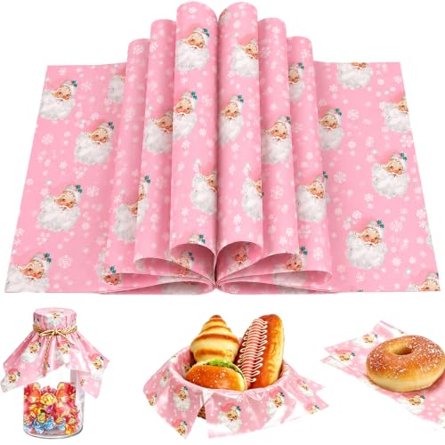 Pink Santa Deli Paper Sheets for Food Wrapping - Christmas Party Supplies, 150 Pack