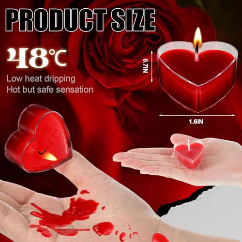 Heart-Shaped Low Temperature Candles - 6 Pcs Red Tea Lights