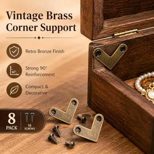 8 Pcs Brass L-Shaped Corner Brackets - Heavy Duty Wall Shelves & Furniture Support