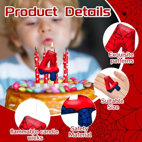 Number 4 Spider Birthday Candle - Themed Cake Topper for Kids Party