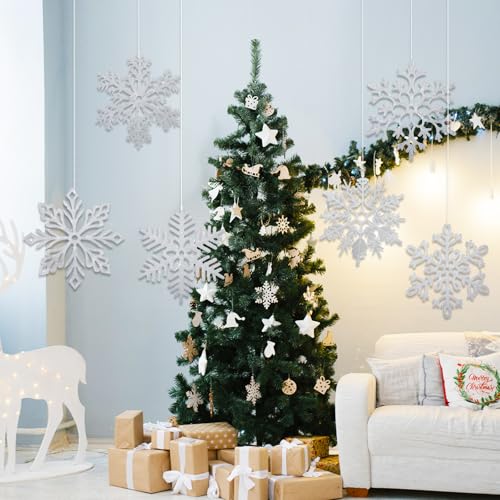 48 Pack Large Glitter Snowflakes Ornaments 12" Plastic Winter Christmas Decor - White