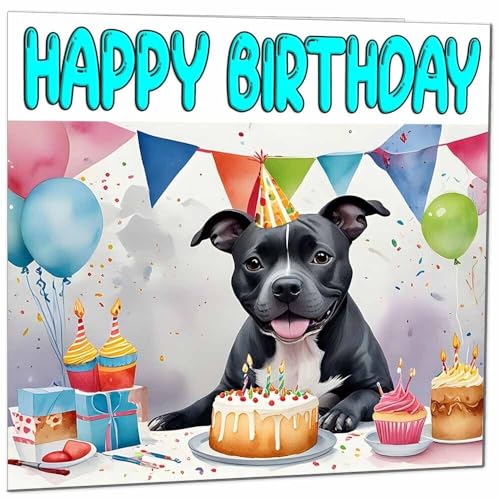 Staffordshire Bull Terrier Birthday Card - Staffie Dog Card