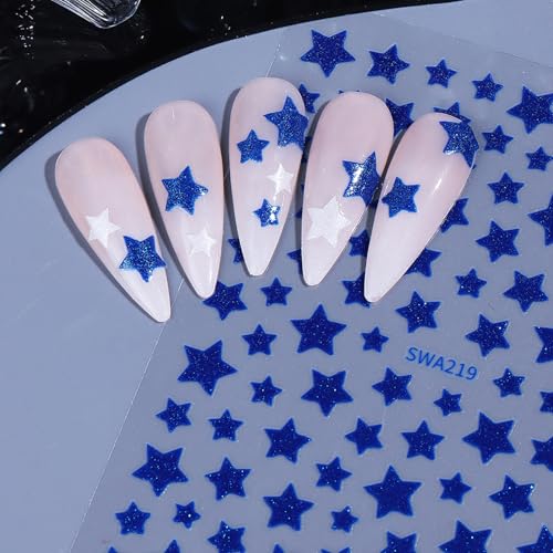 3D Self-Adhesive Nail Stickers Star Decals Red White And Blue 3 Sheets