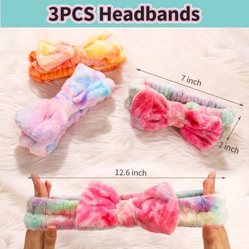 LEOBRO Spa Headband and Hair Scrunchies Set 6pcs Soft Bow Headbands for Washing Face Makeup Skincare