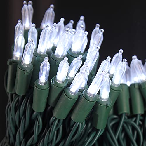 Cool White Christmas Lights on Green Wire 50 Feet - UL Certified Indoor Outdoor