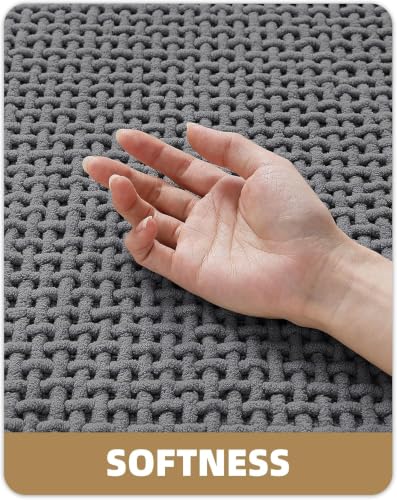 16"x24" Grey Waffle Chenille Bathroom Rug - Ultra Absorbent & Non-Slip