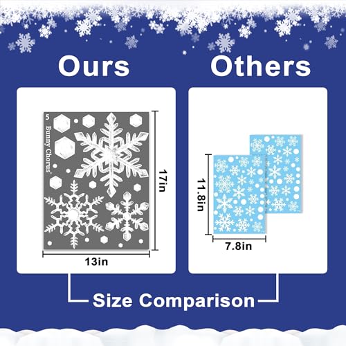 Large Snowflake Window Clings - 8 Sheets, Realistic White Crystal Christmas Decor