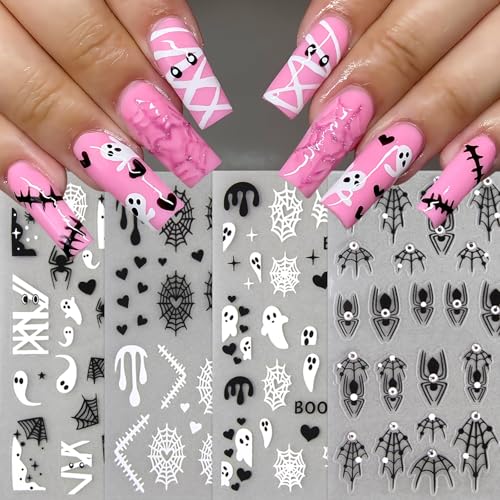 8 Sheets Halloween Spider Nail Art Stickers Self-Adhesive Ghost Decals