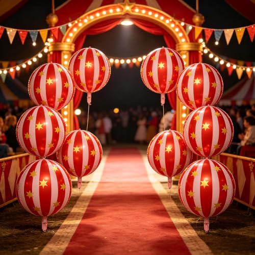 8-Pack Circus Theme Foil Balloons - Red Carnival Party Decorations