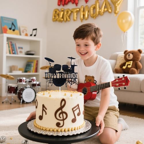 Music-Themed Happy Birthday Cake Topper - Drummer Decoration
