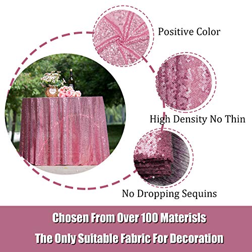 Rectangular Rose Pink Sequin Tablecloth 90x132 Inch - Festive Party Decor