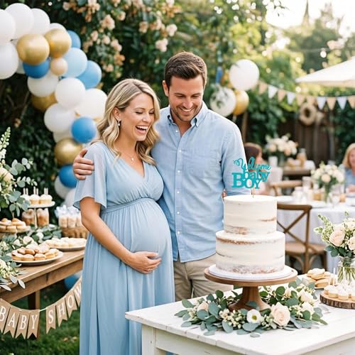 Blue Glitter Welcome Baby Boy Cake Topper for Baby Showers