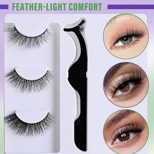 Hushlibaby Natural Wispy False Eyelashes - 6 Styles Soft Cotton Band Reusable Lashes with Tweezers