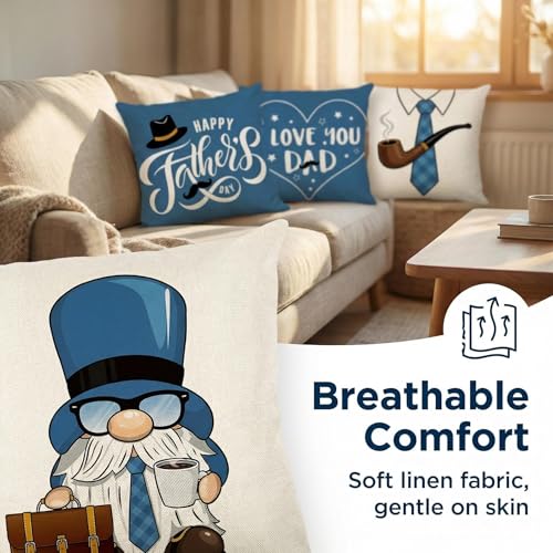 Karii Father's Day Pillow Covers Set of 4 - Navy Blue Gnome Decor