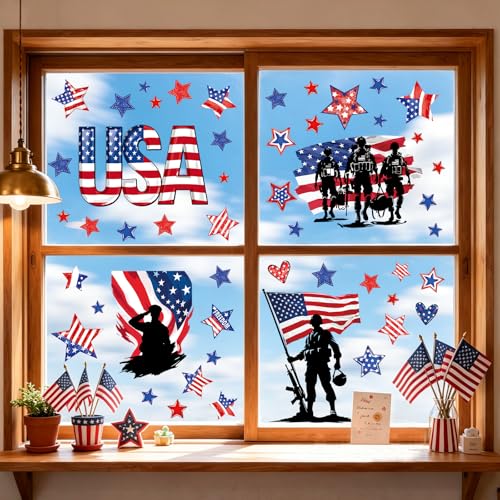 Patriotic Memorial Day Window Clings - 141 Pcs Removable Decals