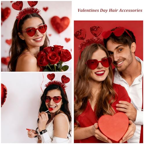 Valentines Day Heart Headband and Heart Sunglasses Set Red Accessories