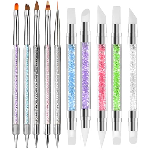 10-Piece Dual-Tipped Nail Art Brush & Silicone Carving Tool Set