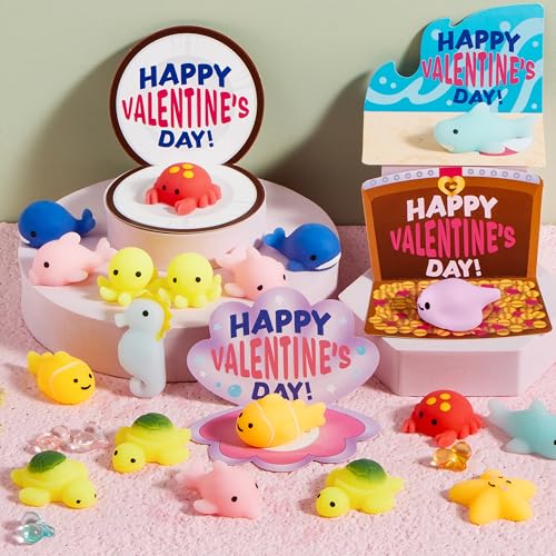 JOYIN 30 Packs Gift Cards with Mochi Squishy Toys, Stress Relief Fidget Toys, Kawaii Mochi Squeezes for Kids Holiday Party Favor, Gift Goodie Bag Filler, Classroom Exchange Prizes
