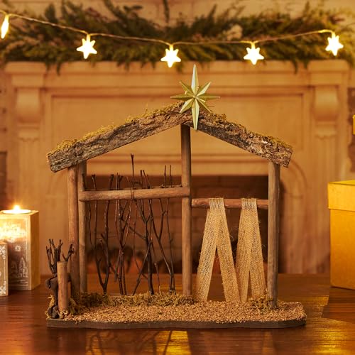 Wooden Nativity Scene Manger for 7-8 Inch Holy Family Figures - Christmas Decoration