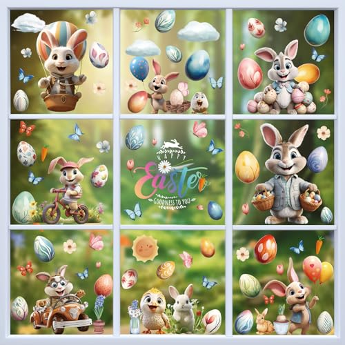 Hianjoo 87 PCS Easter Window Clings - Double-Sided Bunny & Egg Stickers