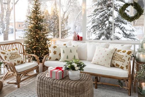 Christmas Tree Throw Pillow Cover 18x18 White Boucle with 3D Embroidery - Xmas Variation