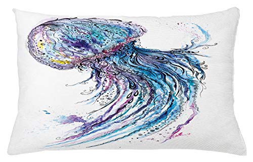 Ambesonne Jellyfish Throw Pillow Cover 26" x 16" - Aqua Marine Art