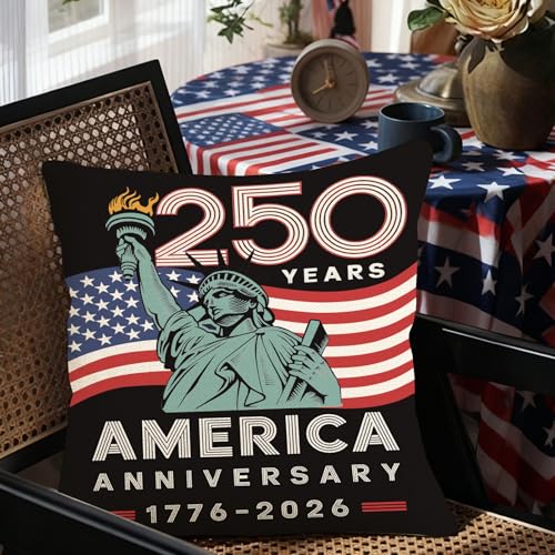250th Anniversary Patriotic Pillow Cover 18x18 Inch - USA 1776-2026