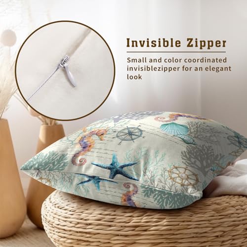 Imiss Nautical Coastal Pillow Covers Set of 2 - 18x18 Inch Starfish & Seashell Design