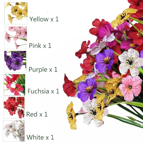 7Queen 6-Bundle Artificial Flowers, Realistic Plastic Faux Floral Arrangements