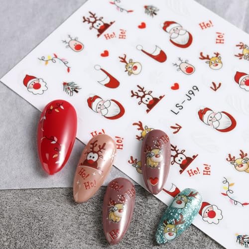 Christmas Nail Art Stickers - 9 Sheets 3D Self-Adhesive Winter Holiday Decals