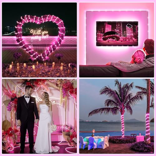 Pink 100FT 300 LED Rope Lights for Outdoor Indoor Decor - Connectable Waterproof