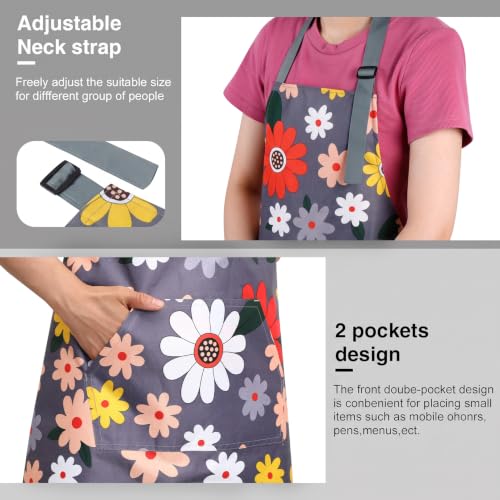 BOUMUSOE 3-Pack Floral Aprons for Women with Pocket - Red, Pink, Yellow