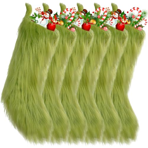 18 Inch Green Christmas Stocking Faux Fur Holiday Stocking Gift Bag