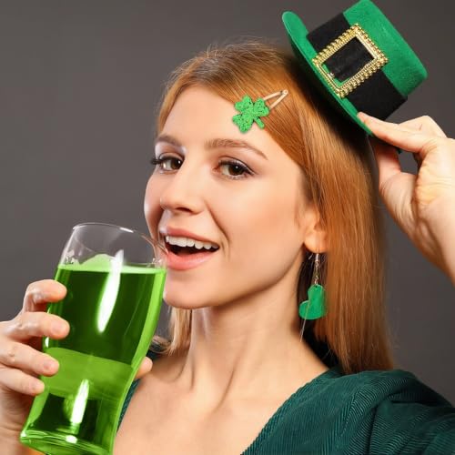 St. Patrick's Day Shamrock Hair Clips - 6 Pcs Glitter Green Clover Barrettes