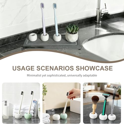 Mini Ceramic Toothbrush Holders 2-Pack - Space-Saving Bathroom Decor, White