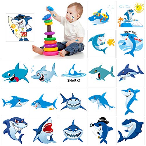 Konsait Shark Temporary Tattoos 100pcs - Kids Ocean Party Favors