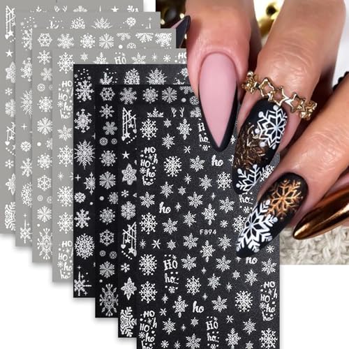 Christmas Snowflake Nail Art Stickers - 8 Sheets 3D White Winter Decals