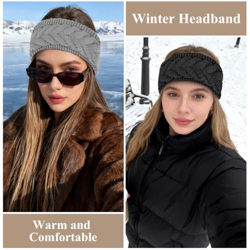 KIUEZIR 3-Pack Winter Knit Headbands Fleece Lined Ear Warmers