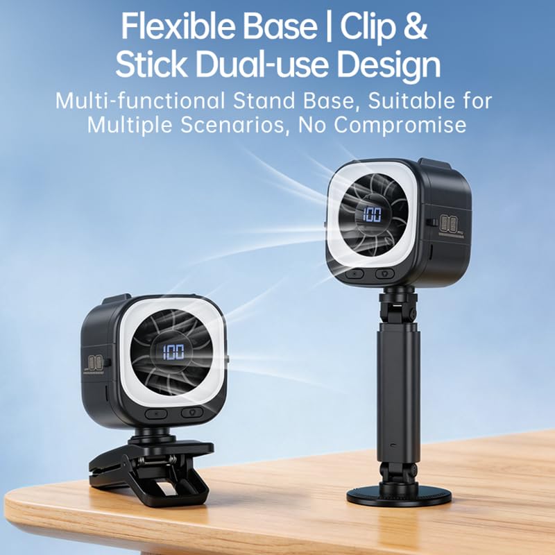 MISERWE White Portable Handheld Fan with 5 Speeds & 3 Lighting Levels