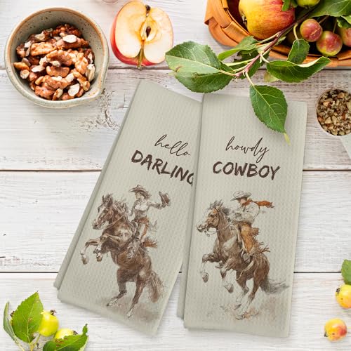 Western Cowboy Kitchen Towels Set of 2 - Retro Decorative Hand Towels