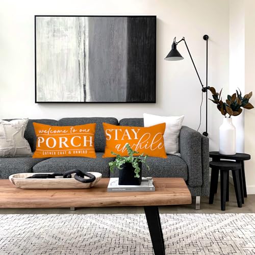 TAJWE Outdoor Waterproof Pillow Covers Set of 2 20x12 Inches Orange Fall Decor