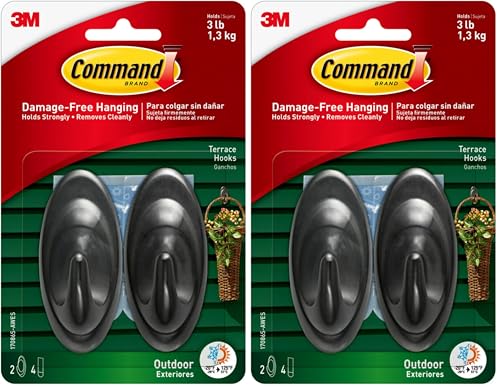 Command Outdoor Hooks, Medium 2-Pack, 3 lb Capacity, Weather-Resistant