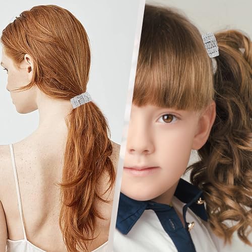 Bremorou 2 Pcs Sparkly Rhinestone Ponytail Holders Silver Crystal Scrunchies