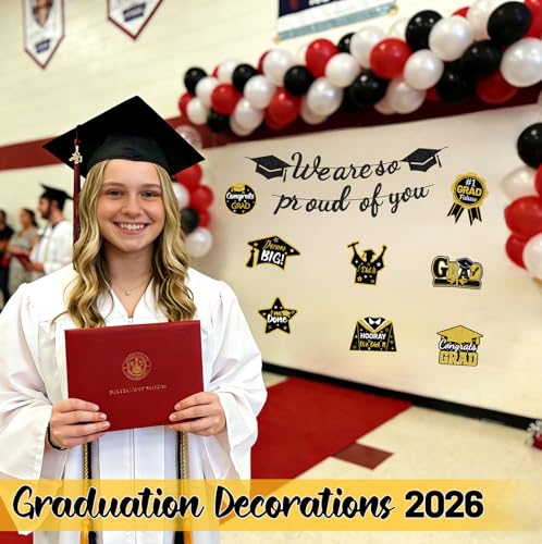 Class of 2026 Graduation Decorations Kit - Black & Gold Banner Set